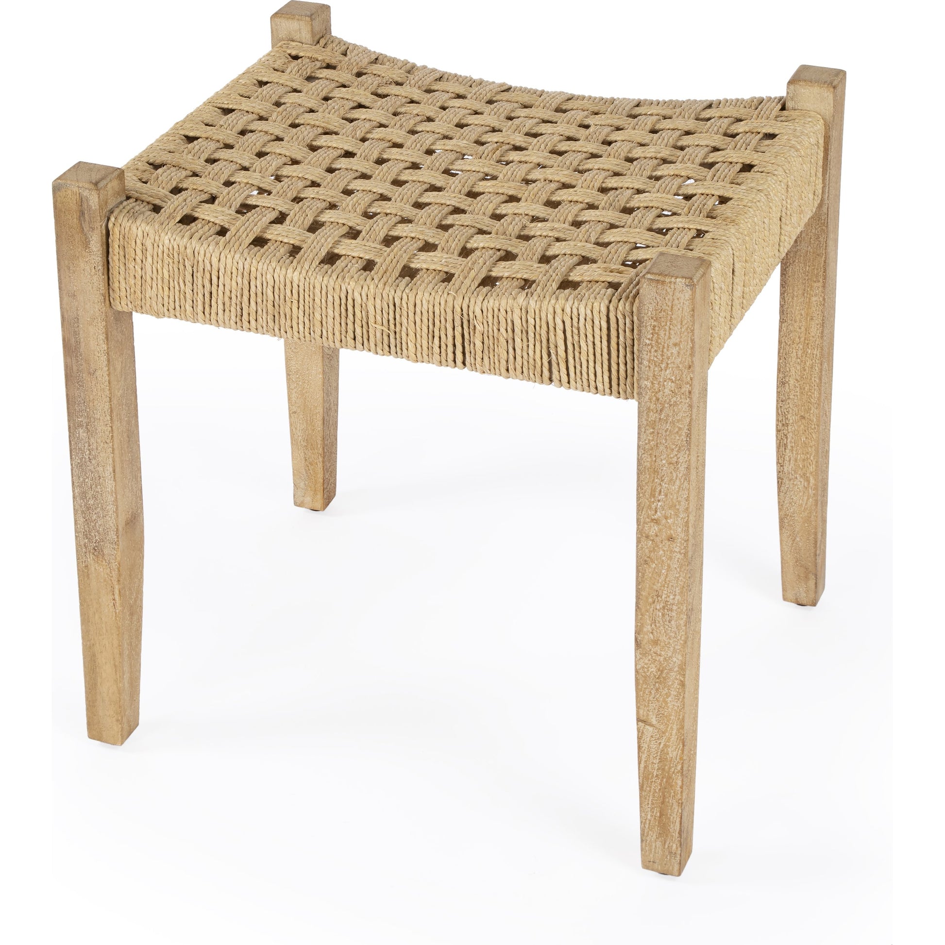 Garner Woven Jute Stool by Butler Specialty Company in butler loft. Made from mango wood, jute rope in a coastal style.