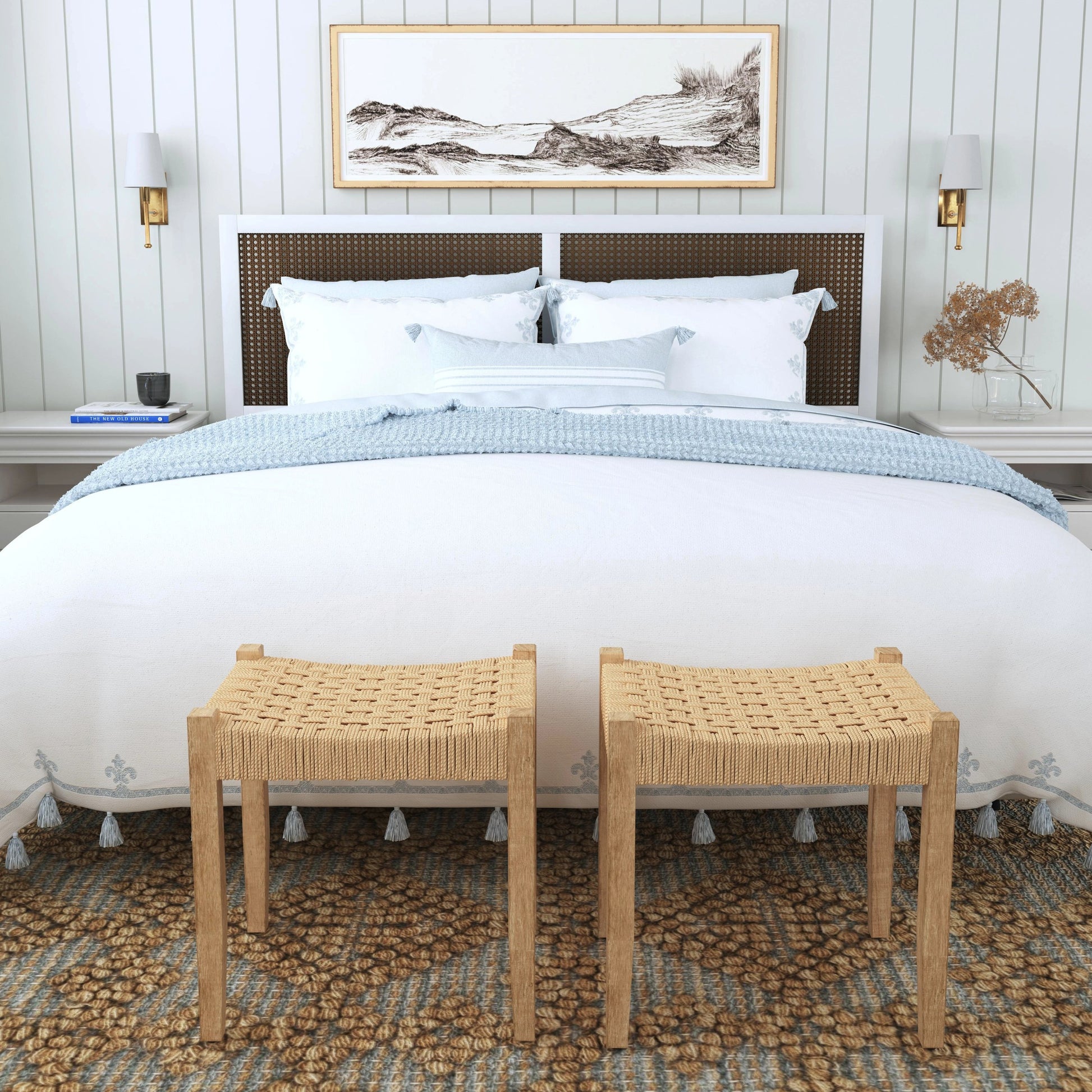 Garner Woven Jute Stool by Butler Specialty Company in butler loft. Made from mango wood, jute rope in a coastal style.