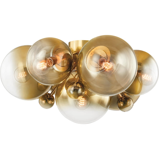 Kyoto Flush Mount by Corbett in vintage polished brass. Made from steel in a modern style.