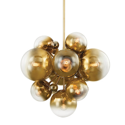 Kyoto Chandelier by Corbett in vintage polished brass. Made from steel in a modern style.