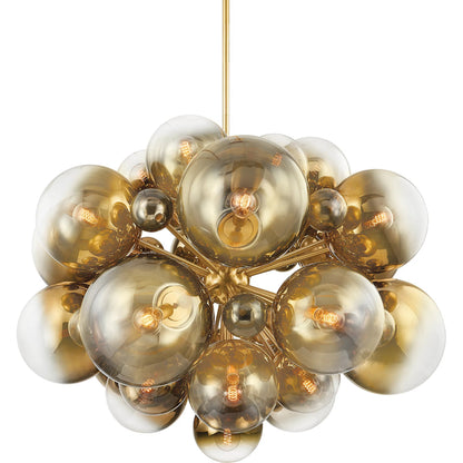 Kyoto Chandelier by Corbett in vintage polished brass. Made from steel in a modern style.
