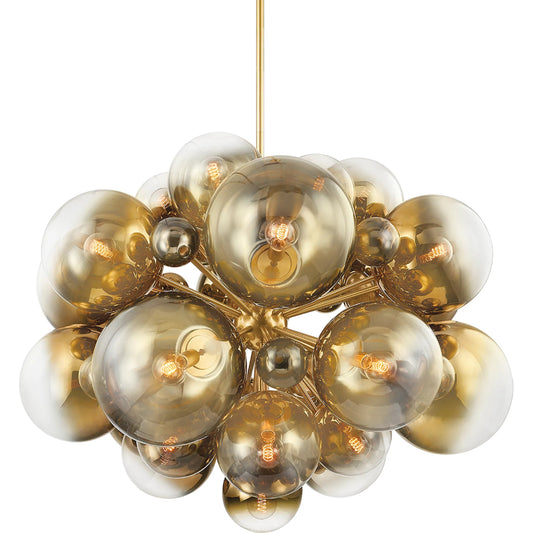 Kyoto Chandelier by Corbett in vintage polished brass. Made from steel in a modern style.
