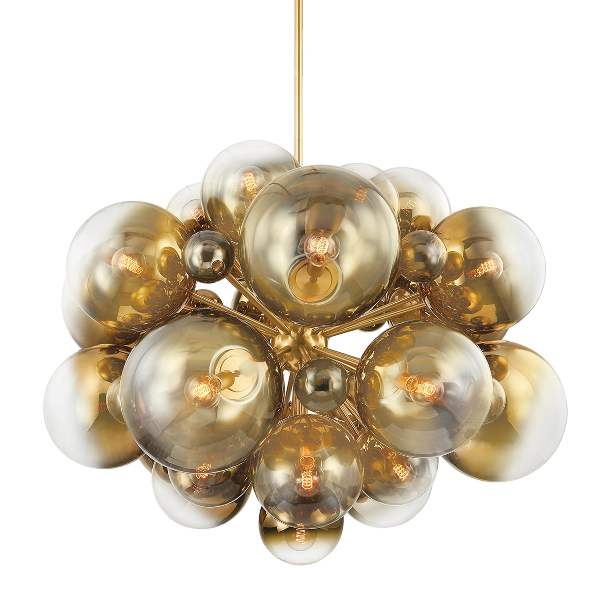 Kyoto Chandelier by Corbett in vintage polished brass. Made from steel in a modern style.