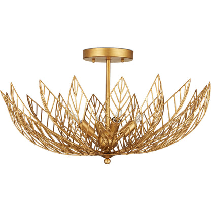 Leaflace Semi-Flush Mount by Currey and Company in contemporary gold leaf, contemporary gold. Made from wrought iron in a modern style.