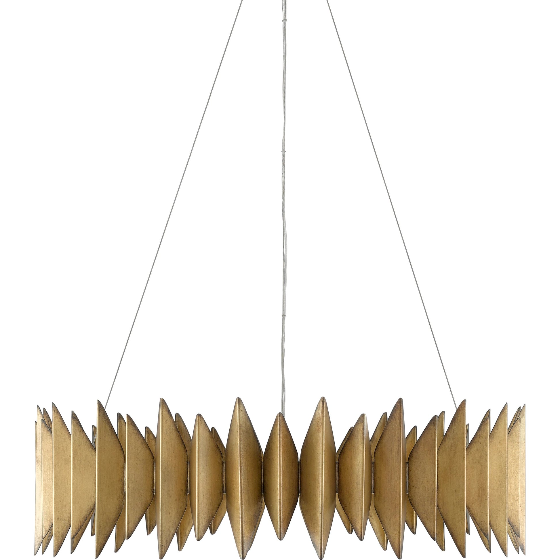 Potter Chandelier by Currey and Company in aurora antique. Made from wrought iron in a modern style.