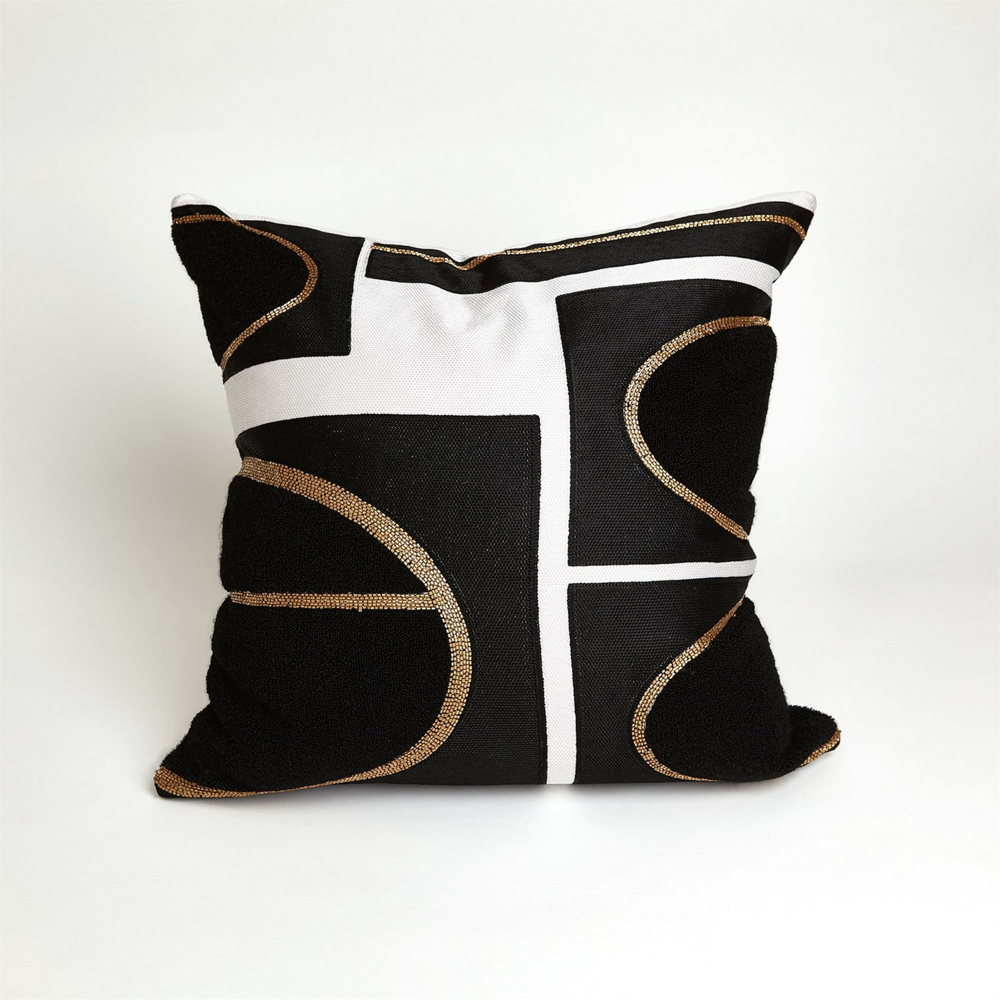 Brass Loop Pillow by Global Views in beige, black and beige, black. Made from shell 100% cotton, lining 100% cotton in a modern style.