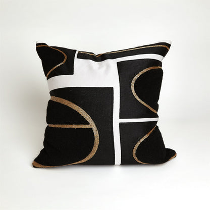 Brass Loop Pillow by Global Views in beige, black and beige, black. Made from shell 100% cotton, lining 100% cotton in a modern style.