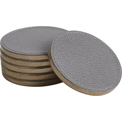 Alpen Coasters by Global Views. Made from mdf, brass, leather, polyester suede in a transitional style.