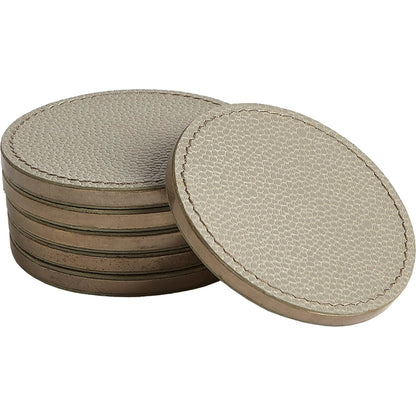 Alpen Coasters by Global Views. Made from mdf, brass, leather, polyester suede in a transitional style.