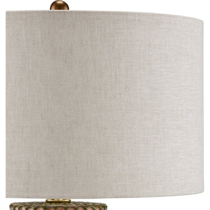 Polka Dot Table Lamp by Currey and Company in reactive blue, polished brass. Made from ceramic in a modern style.