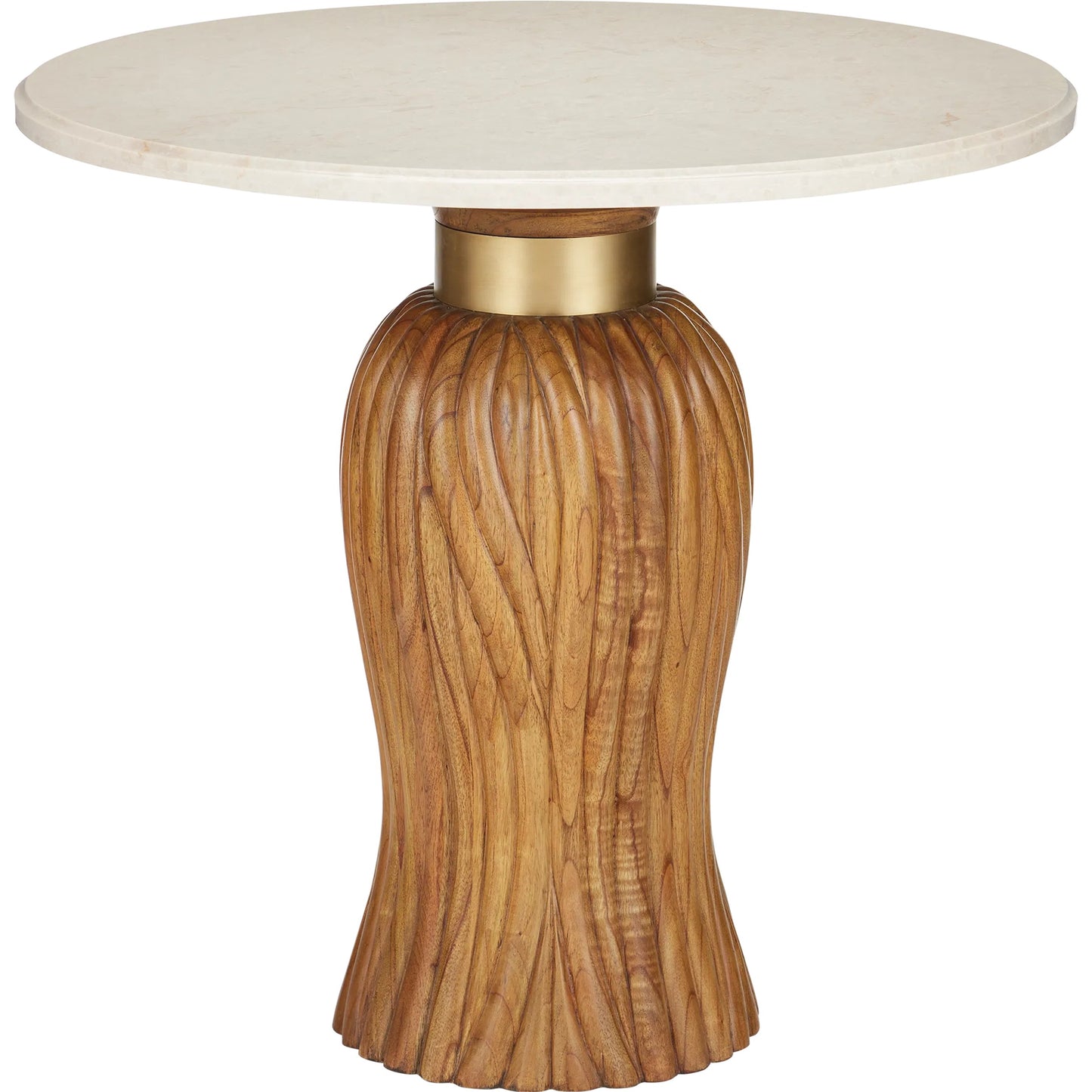 000 SI-2524435 | Primary Silo | Tassel Entry Table by Currey and Company in morel brown, natural, brushed brass. Made from mindi wood, crema marfil marble, brass in a cottage & farmhouse style.