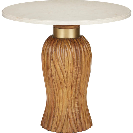 Tassel Entry Table by Currey and Company in morel brown, natural, brushed brass. Made from mindi wood, crema marfil marble, brass in a cottage & farmhouse style.