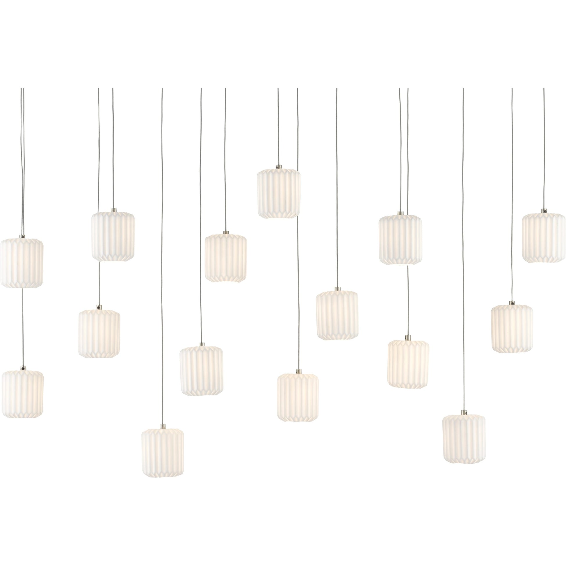 Dove Linear Pendant by Currey and Company in painted silver, white. Made from metal, ceramic in a modern style.