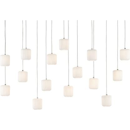 Dove Linear Pendant by Currey and Company in painted silver, white. Made from metal, ceramic in a modern style.