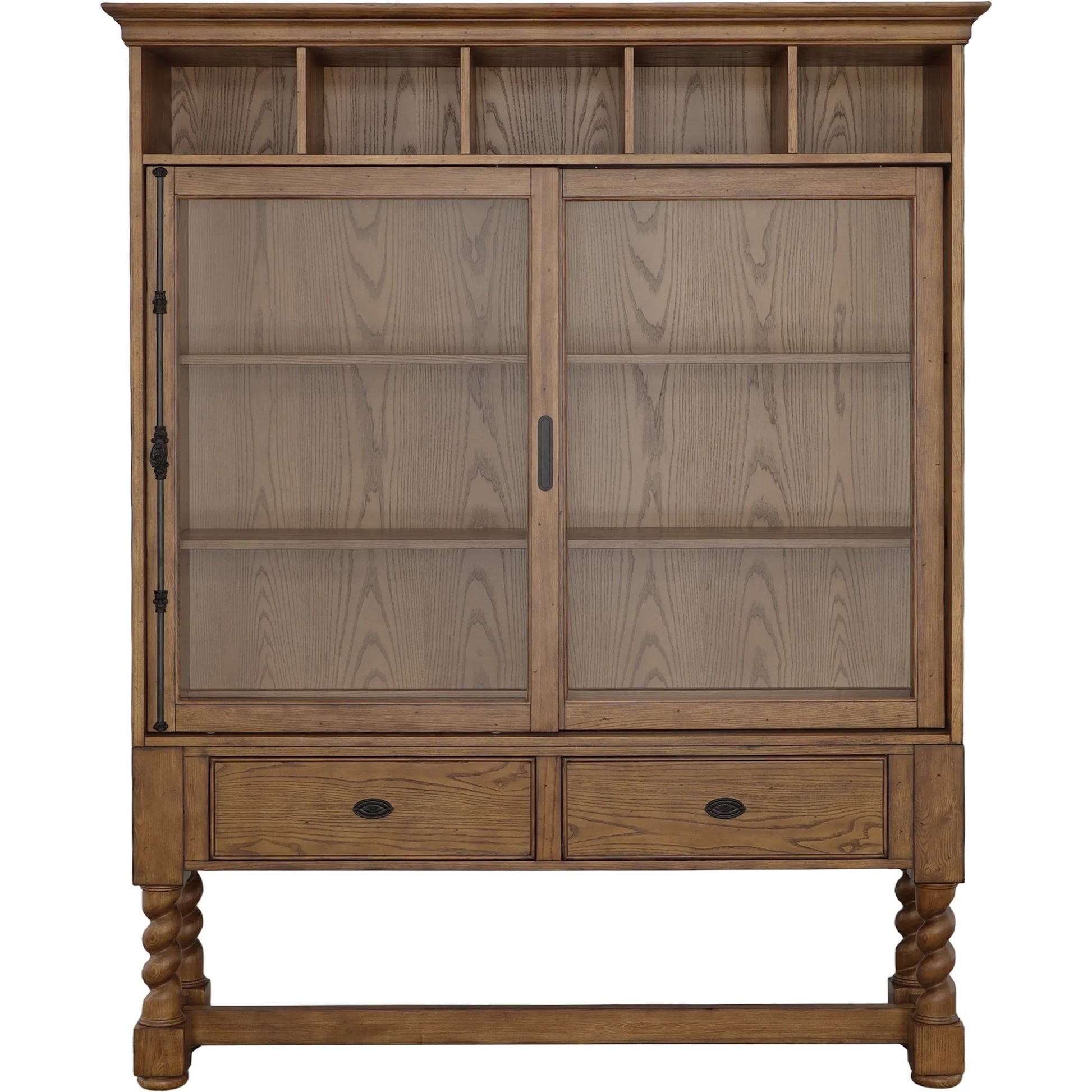 BD Collection Curio Glass Cabinet by Fairfield Chair in brown and antique pinewood. Made from ash solids, veneers in a unique style.