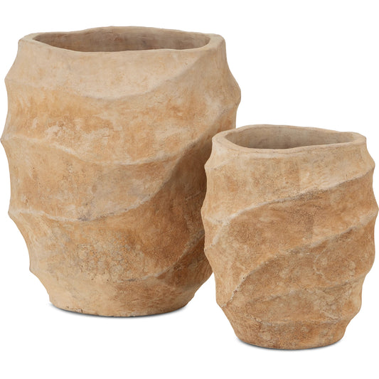 Desy Vintage Terra Planter Set by Currey and Company in antique sand. Made from terracotta in a modern style.