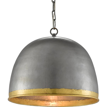 Matute Pendant by Currey and Company in pewter, polished brass. Made from iron, brass in a modern style.