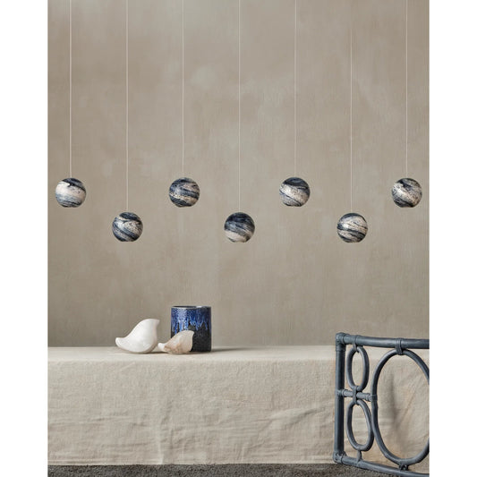 Palatino Rectangular 7-LIGHT Multi-Drop Pendant by Currey and Company in blue marbeled, silver. Made from earth with speckles, glass in a modern style.