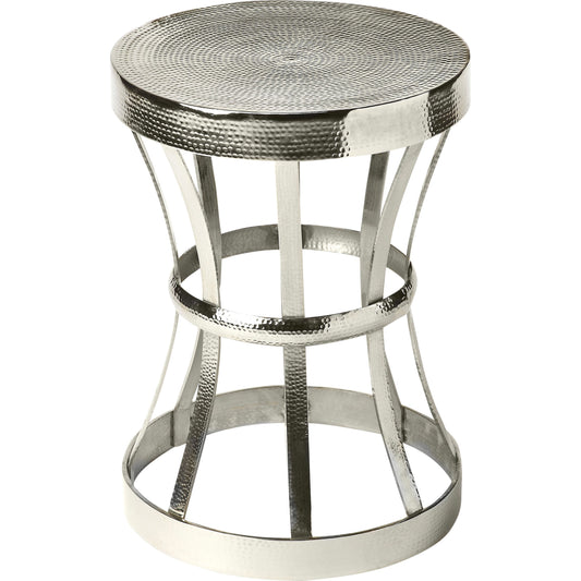 Broussard Industrial Chic End Table by Butler Specialty Company in silver and industrial chic. Made from aluminum in a modern style.