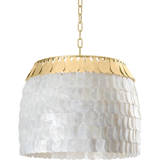 Coralie Chandelier by Corbett in vintage gold leaf. Made from steel in a modern style.