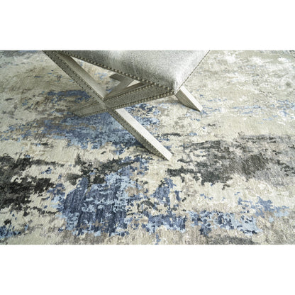Cosmo 4343 Rug by Exquisite Rugs in silver, blue, ivory. Made from wool, bamboo silk in a unique style.