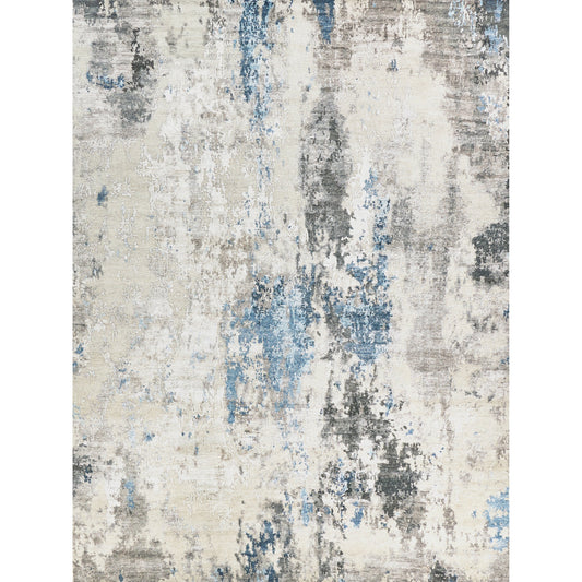 Cosmo Rug by Exquisite Rugs in silver, blue, ivory. Made from wool, bamboo silk in a unique style.