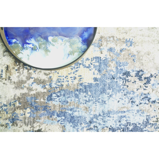 Cosmo Rug - Silver, Blue, Ivory by Exquisite Rugs in silver/blue/ivory. Made from ivory in a unique style.