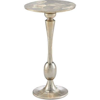 Talia Accent Table by Currey and Company in champagne gold. Made from cast aluminum in a traditional style.
