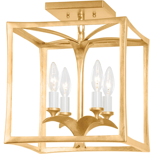 Bergamo Flush Mount by Corbett in vintage gold leaf. Made from steel in a modern style.