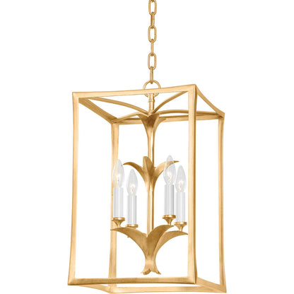 Bergamo Lantern Pendant by Corbett in vintage gold leaf. Made from steel in a modern style.