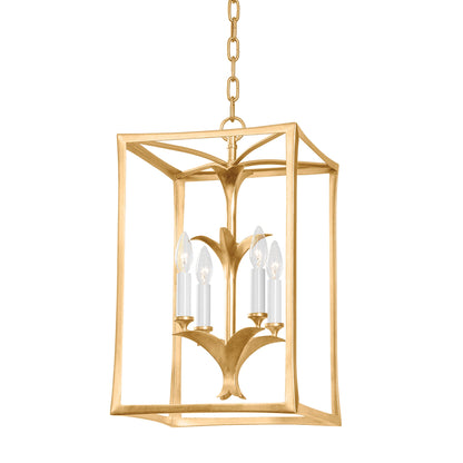 Bergamo Lantern Pendant by Corbett in vintage gold leaf. Made from steel in a modern style.