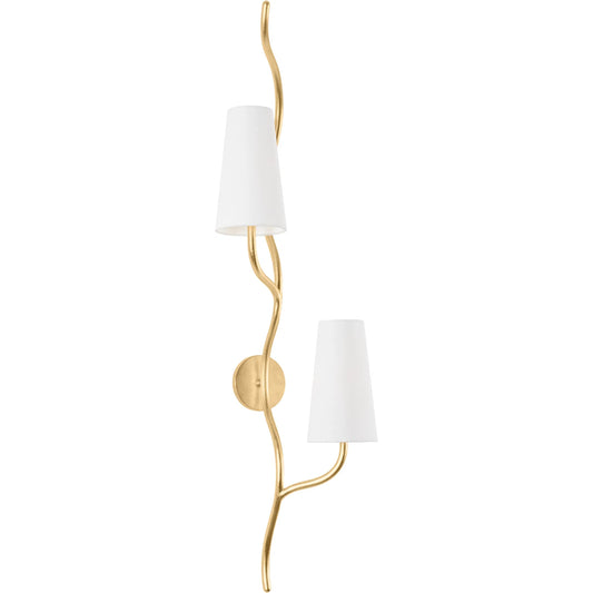 Cortona 2 Light Wall Sconce by Corbett in vintage gold leaf. Made from steel in a modern style.