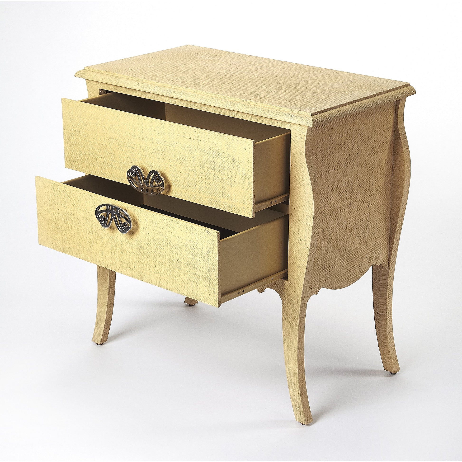 Felicia Accent Chest by Butler Specialty Company in off white and white raffia. Made from natural raffia, plywood, mdf, silver finished aluminum hardware in a eclectic & global style.