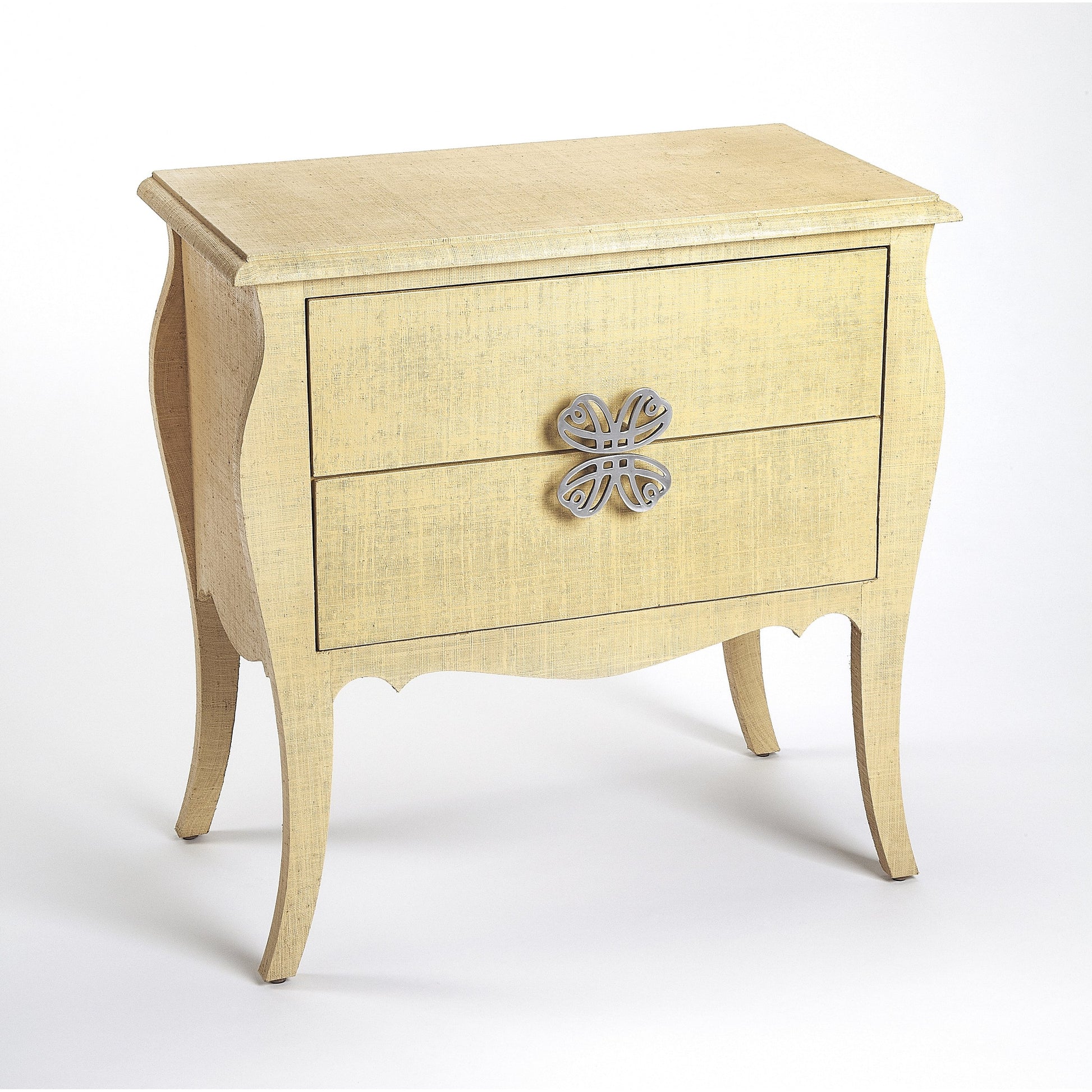 Felicia Accent Chest by Butler Specialty Company in off white and white raffia. Made from natural raffia, plywood, mdf, silver finished aluminum hardware in a eclectic & global style.