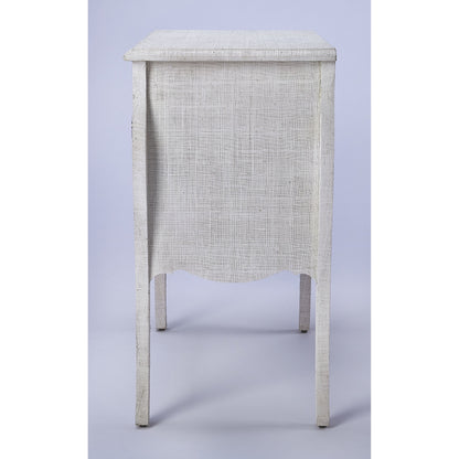 Felicia Accent Chest by Butler Specialty Company in off white and white raffia. Made from natural raffia, plywood, mdf, silver finished aluminum hardware in a eclectic & global style.