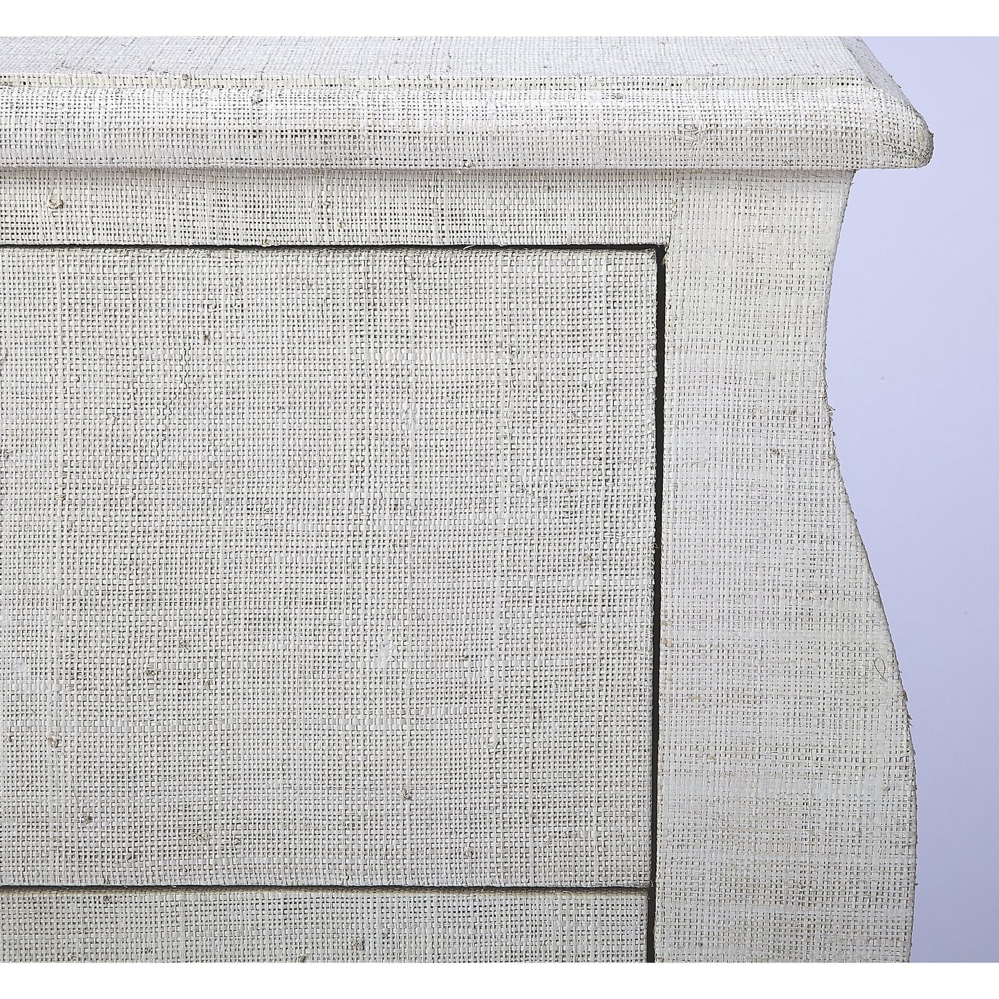 007 S-346223 | Closeup | Felicia Accent Chest by Butler Specialty Company in off white and white raffia. Made from natural raffia, plywood, mdf, silver finished aluminum hardware in a eclectic & global style.