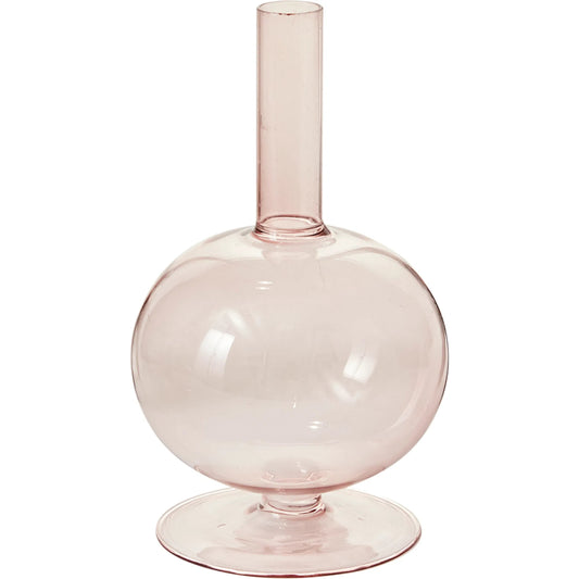 Malaga Candlestick by Accent Decor in pink. Made from glass in a unique style.