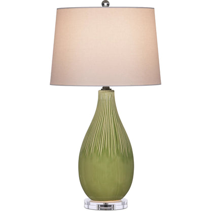 Anjou Table Lamp by Currey and Company in pale green, off-white, clear, satin nickel. Made from ceramic, optic crystal in a modern style.