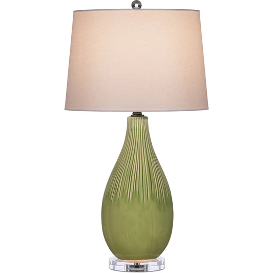 Anjou Table Lamp by Currey and Company in pale green, off-white, clear, satin nickel. Made from ceramic, optic crystal in a modern style.