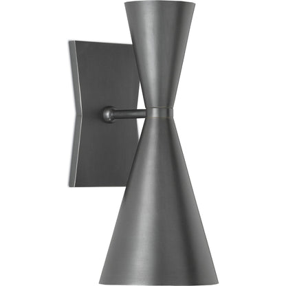 Gino Wall Sconce by Currey and Company in dark gray, white interior. Made from metal in a modern style.