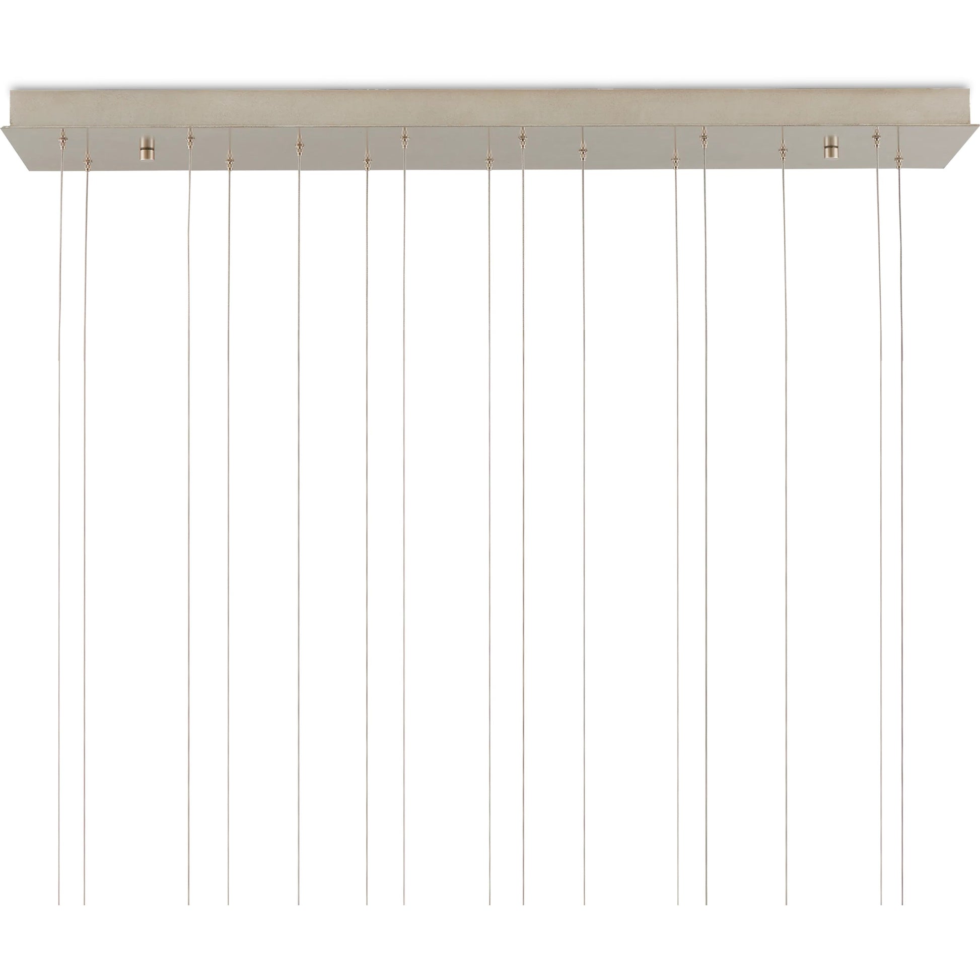 Banyan 15-Light Linear Multi-Drop Pendant by Currey and Company in antique brass, clear, silver. Made from metal, glass in a modern style.