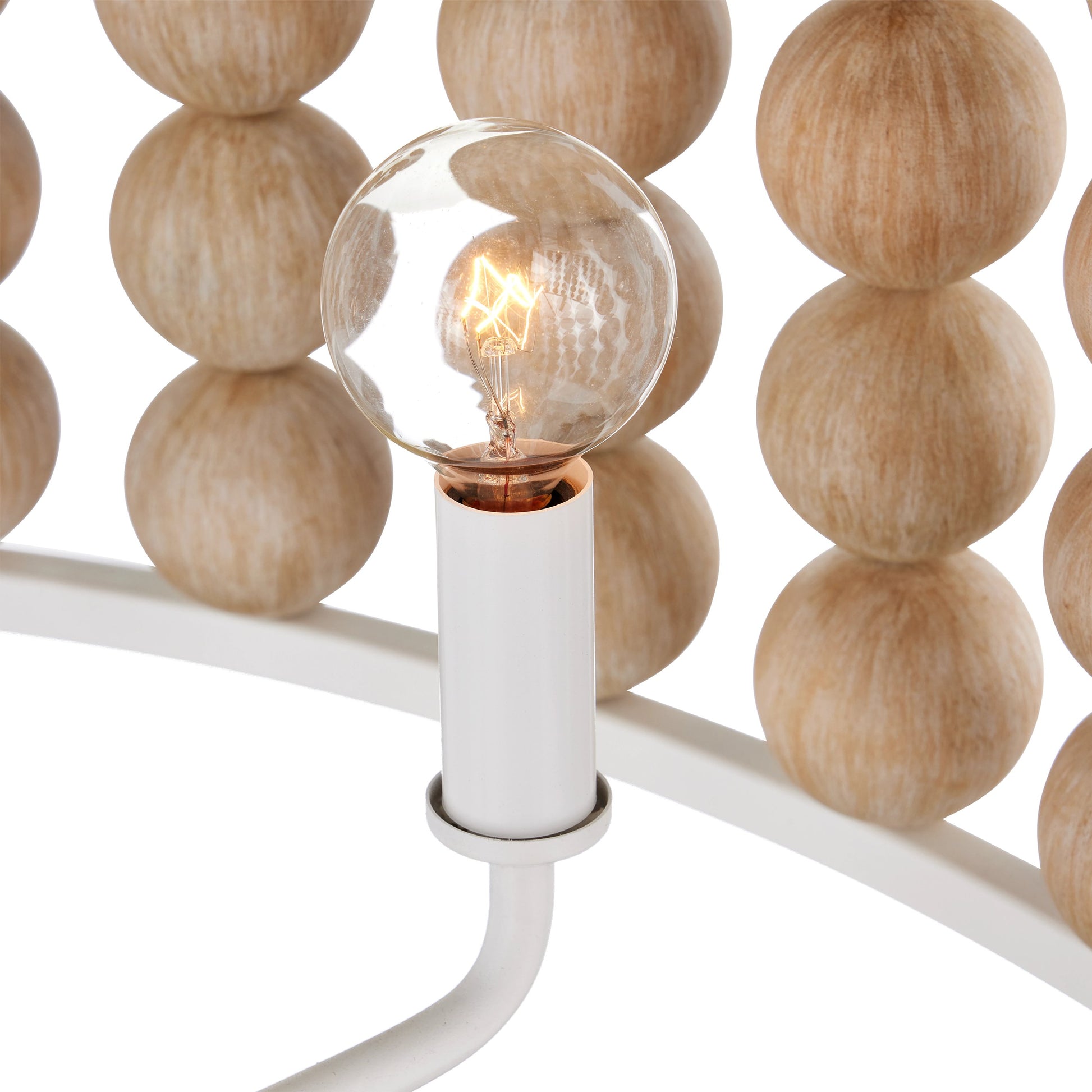 Holcroft Chandelier by Currey and Company in sandstone, sugar white. Made from wood beads, wrought iron in a modern style.
