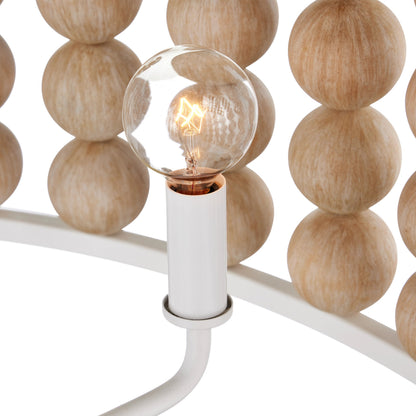 Holcroft Chandelier by Currey and Company in sandstone, sugar white. Made from wood beads, wrought iron in a modern style.