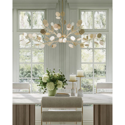 Lunaria Oval Chandelier by Currey and Company in contemporary silver leaf. Made from wrought iron in a transitional style.