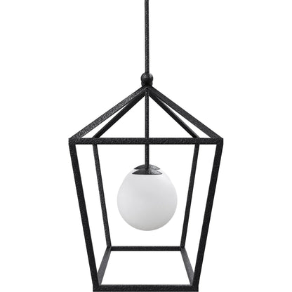 Denison Outdoor Lantern by Currey and Company in black, frosted white. Made from wrought iron, glass in a modern style.