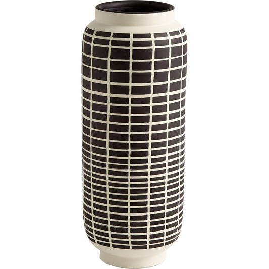 Graphic Grid Cylinder Vase by Global Views in black, white. Made from earthenware in a eclectic & global style.