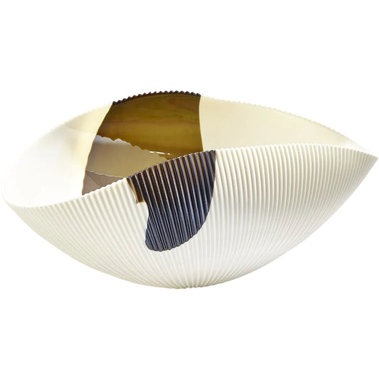 Pleated Bronze Stripe Bowl by Global Views in bronze stripe. Made from artglass in a modern style.