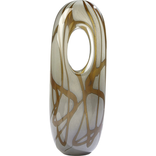 Swirl Vase by Global Views in amber, gray. Made from art glass in a modern style.