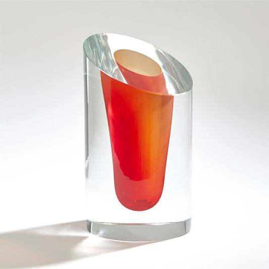 Slanted Vase by Global Views in clear with bubbles. Made from artglass in a modern style.