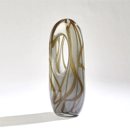 Swirl Vase by Global Views in amber, gray. Made from art glass in a modern style.